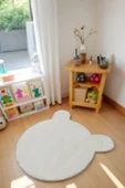 Peluş Ayıcık Halı Kaymaz Tabanlı Yıkanabilir Çocuk & Oyun Odası Halısı Krem - 2