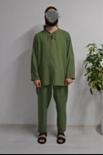 Hac ve Umre İçin Erkek Takım-Lastikli Pantolon&Dik Yaka Gömlek Yeşil thumbnail 1