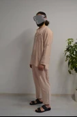 Erkek Pamuklu Aerobin Kumaş Hac ve Umre Takımı Bej -Bol Kesim-Rahat Kalıp thumbnail 5