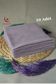 Flamlı Kare Pamuklu Eşarp Lila 10 Adet - 1