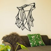 Geometrik Uluyan Kurt Lazer Kesim Metal Duvar Tablo 57x92cm - 1