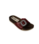 YAZKIŞ Kadın Siyah Bej Kırmızı Tek Taş Tokalı Mantar taban Terlik thumbnail 4