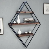 KUZELA  Metal Ahşap Baklava Duvar Raf - 2