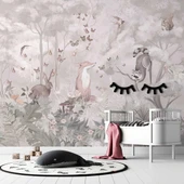 Safari Tilki, Tavşan, Kuş Orman Çocuk Odası Duvar Kağıdı Baskı thumbnail 3