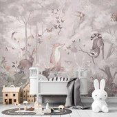 Safari Tilki, Tavşan, Kuş Orman Çocuk Odası Duvar Kağıdı Baskı thumbnail 1