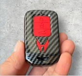 Honda Civic FC5 FB7 FK7 Accord-Crv City Karbon Kırmızı - Siyah Anahtar Kılıfı Start Stoplu Model thumbnail 1