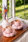Mithra Life 2 Adet 95 ML Papatya Şekilli Seramik Pembe Türk Kahvesi Fincan Takımı MIT1159 - 2