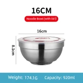 304 Paslanmaz Çelik Çift Katmanlı Yalıtımlı Kapaklı Kase - 16cm - 1