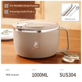 Paslanmaz Çelik Hazır Noodle Kasesi - Süt Kahverengi Küçük Boy + Sofra Seti thumbnail 1