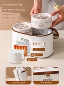 Çocuklar için Kapaklı Yalıtımlı Paslanmaz Çelik Kase - 316L Gizemli Kahve 600ml + 400ml * 2 Yalıtım Çantalı - 5