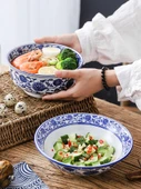 Porselen Noodle Kasesi - 9 inç Ming Tarzı Yüksek Ayaklı Kase - 2