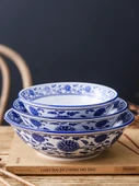 Porselen Noodle Kasesi - 9 inç Ming Tarzı Yüksek Ayaklı Kase - 4