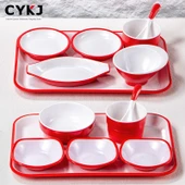 Melamin Tepsi SS805 - Kırmızı Beyaz thumbnail 5