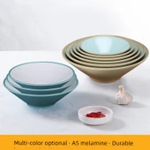 Melamin Yağmur Şapkası Şeklinde Noodle Ramen Kasesi - Mavi Beyaz PRL-7 [7 inç] + Kaşık 7008 - 2
