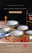 Retro Mavi Kenarlı Çift Çizgili Dört Parça Set - 7