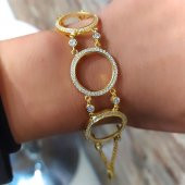 Üç Çeyreklik Altın Kaplamalı 925 Ayar Gümüş Bileklik thumbnail 1