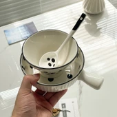 Seramik Sofra Takımı - Dalga Desenli 12.7 cm Kase, Kaşık ve Saplı Kase (Tek Kişilik) - 2