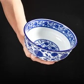 Retro Çin Seramik Ramen Kasesi - Bereket Desenli 8 inç İplik Kase (20*8.5cm) - 4