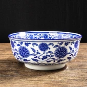 Retro Çin Seramik Ramen Kasesi - Bereket Desenli 8 inç İplik Kase (20*8.5cm) - 3