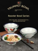 Melamin Retro Horozlu Noodle Kasesi - 7 inç - Düz Vidalı Kase - 6