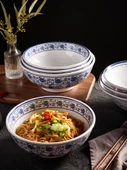 Melamin Noodle Kasesi - 7.5 inç - Beyaz Mavi Nostaljik - 3
