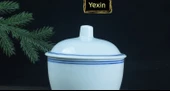 Jingdezhen Mavi Kenarlı Antika Kase - İki Çizgili 4 inç Mavi Kenarlı Tavuk Bardağı - 7