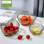 Cam Meyve Salata Çorba Kasesi Seti - Kahverengi Büyük Orta 3 Parça - 1