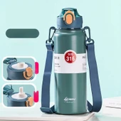 Pipetli Paslanmaz Çelik Termos - 1000ml - Yeşil - 8