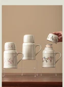 Seramik Termos - Mor Salkım Desenli + Çay Fincanı + Seyahat Çantası - 11