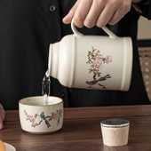 Seramik Termos - Mor Salkım Desenli + Çay Fincanı + Seyahat Çantası - 4
