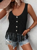 Kadın askılı yuvarlak yaka önden düğmeli püsküllü triko bluz - 1