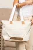 Kapitone Patchwork Büyük Tote Çanta ve Portföy Çanta 2'li Set (Beyaz) - 5