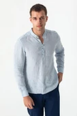 Comfort Fit Rahat Kesim 4 Düğmeli Hakim Yaka Yüzde Yuz Keten Kumaşdan Rahat Gömlek - 10
