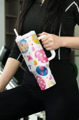 Tavşan ve Yumurta Desenli Termal Bardak - Beyaz - 40oz (Beyaz) - 5