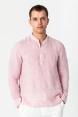 Comfort Fit Rahat Kesim 4 Düğmeli Hakim Yaka Yüzde Yuz Keten Kumaşdan Rahat Gömlek - 12