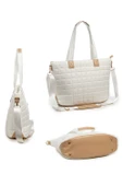 Kapitone Patchwork Büyük Tote Çanta ve Portföy Çanta 2'li Set (Beyaz) - 10
