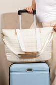 Kapitone Patchwork Büyük Tote Çanta ve Portföy Çanta 2'li Set (Beyaz) - 6