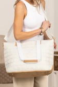 Kapitone Patchwork Büyük Tote Çanta ve Portföy Çanta 2'li Set (Beyaz) - 4