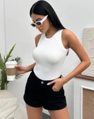 Kadın Esnek Crop Halter Yaka Fitilli Örme Bluz - 6