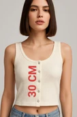 Kadın Çıtçıt Kapamalı Esnek Süper Crop Halter Yaka Fitilli Örme Bluz - 2