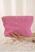 Kadın Fiyonk Detaylı Makyaj Çantası (Parlak Pembe) - 1