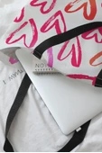 Kalp Desenli Kanvas Tote Çanta (Parlak Pembe) - 4