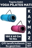 Premium Kompakt Taşıma Askılı Çift Taraflı Su Geçirmez Kamp Uyku Minder Yoga Pilates Matı 10 Mm 2'li - 1