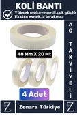 Premium Yüksek Mukavemetli İz Bırakmaz İp Ağ Takviyeli Çok Güçlü Lifli Kopmaz Koli Bandı 20 Mt X4 Ad - 1