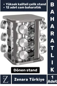 Premium Dayanıklı Çelik Mutfak Kuru Gıda Bakliyat Baharat 12 Cam Şişeli Dönen Baharatlık Standı - 1