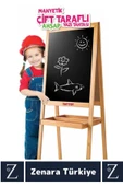 Premium Kalem Silgi Tebeşir Çift Taraflı Manyetik Kara Tahta Ayaklı Ahşap YAZI TAHTASI 110 X 45 Cm - 2
