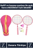 Premium Ergonomik Spor Etkinlik Fermuarlı Askılı Taşıma Çantalı 2 Raket 2 Tüy Topu Badminton Seti - 2