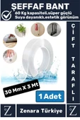 Premium Ultra Güçlü Yüksek Mukavemetli 60 Kg Kapasiteli Nano Çift Taraflı Doku Şeffaf Bant 3 Metre - 1