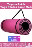 Özel Çift Taraflı Kaymaz Silinebilir Yoga Meditasyon Fitness Kamp Minderi 6,5Mm Askılı Mat 2'li Set - 1