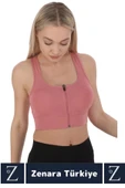 Yüksek Kaliteli Sarkma Önleyen Göğüs Toparlayıcı Spor Gündelik Kullanım Fermuarlı Şık Crop Büstiyer - 2